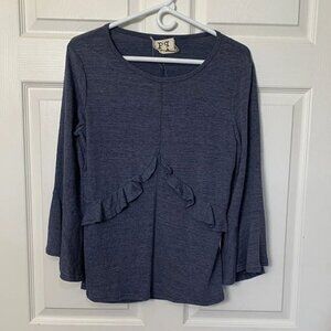 PPLA Clothing Veli Knit Top Indigo Blue Tunic Peasant Bell Women’s Small